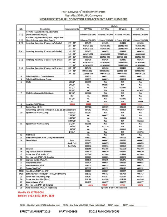 NestaFlex 376 Parts Legend